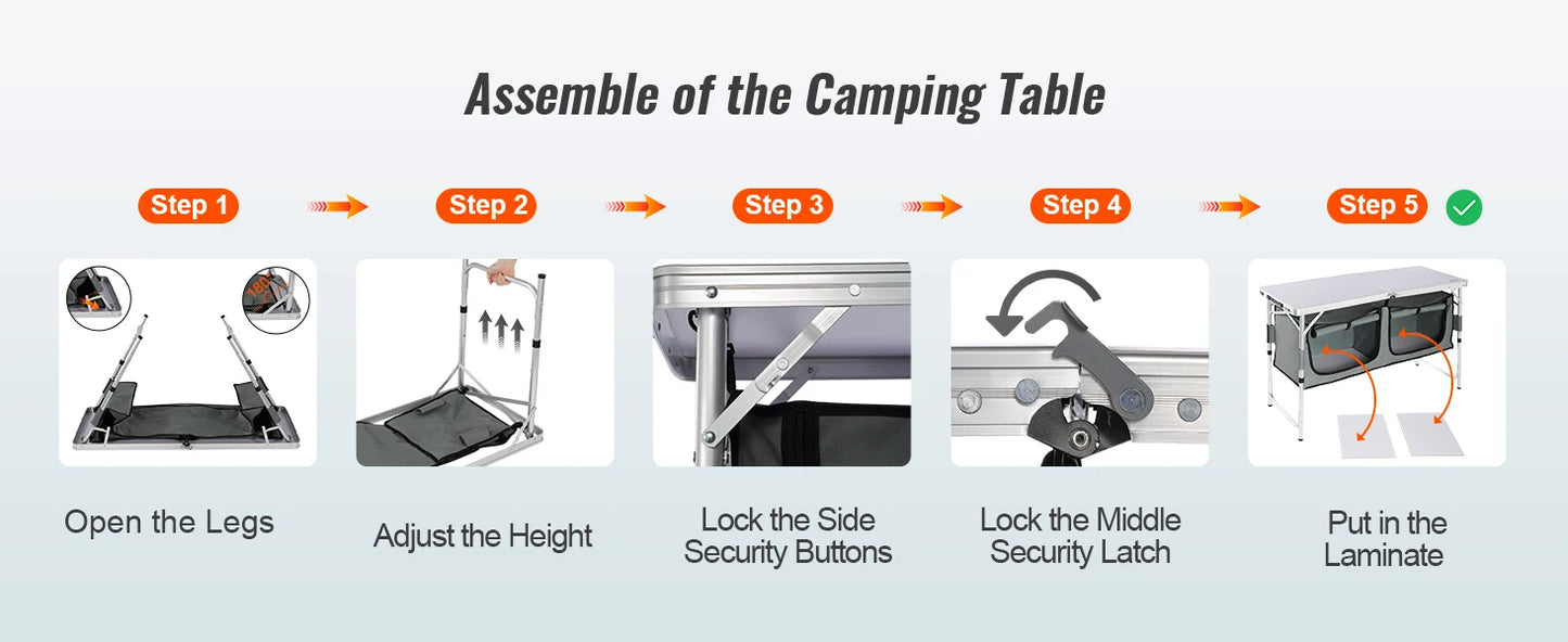 Camping Kitchen Table Quick set-up Folding Camping Table MDF Camping Table for Outdoor Picnics BBQ Camping RV Traveling