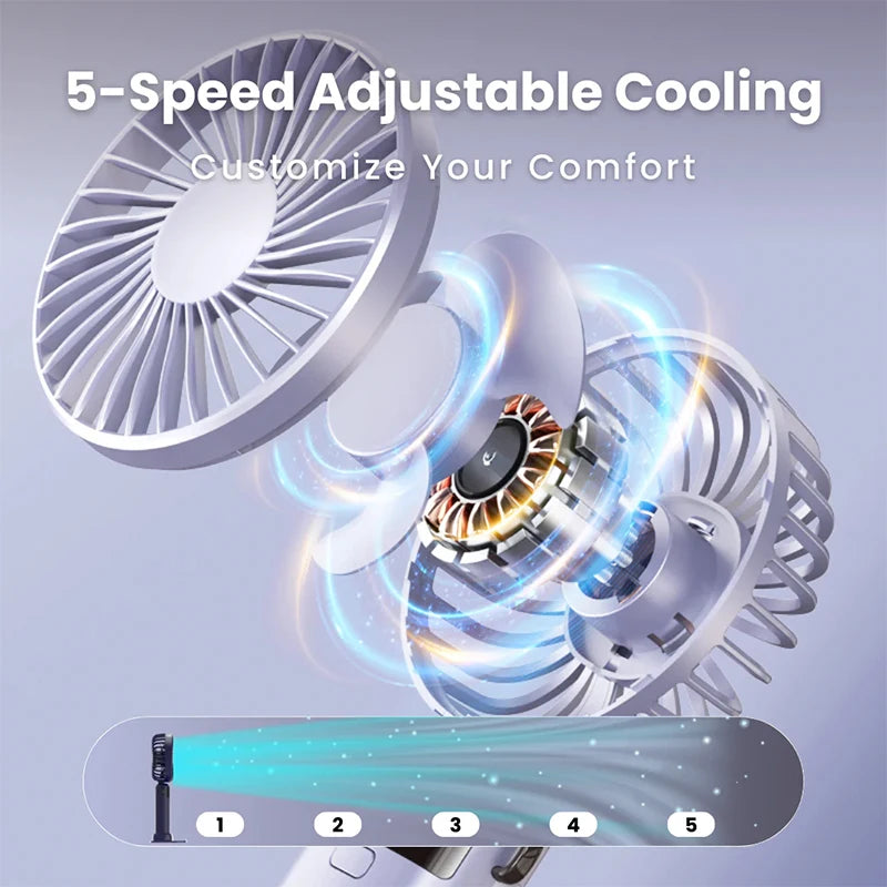 Foldable Mini Fan – Neck Hanging, Phone Stand & Display