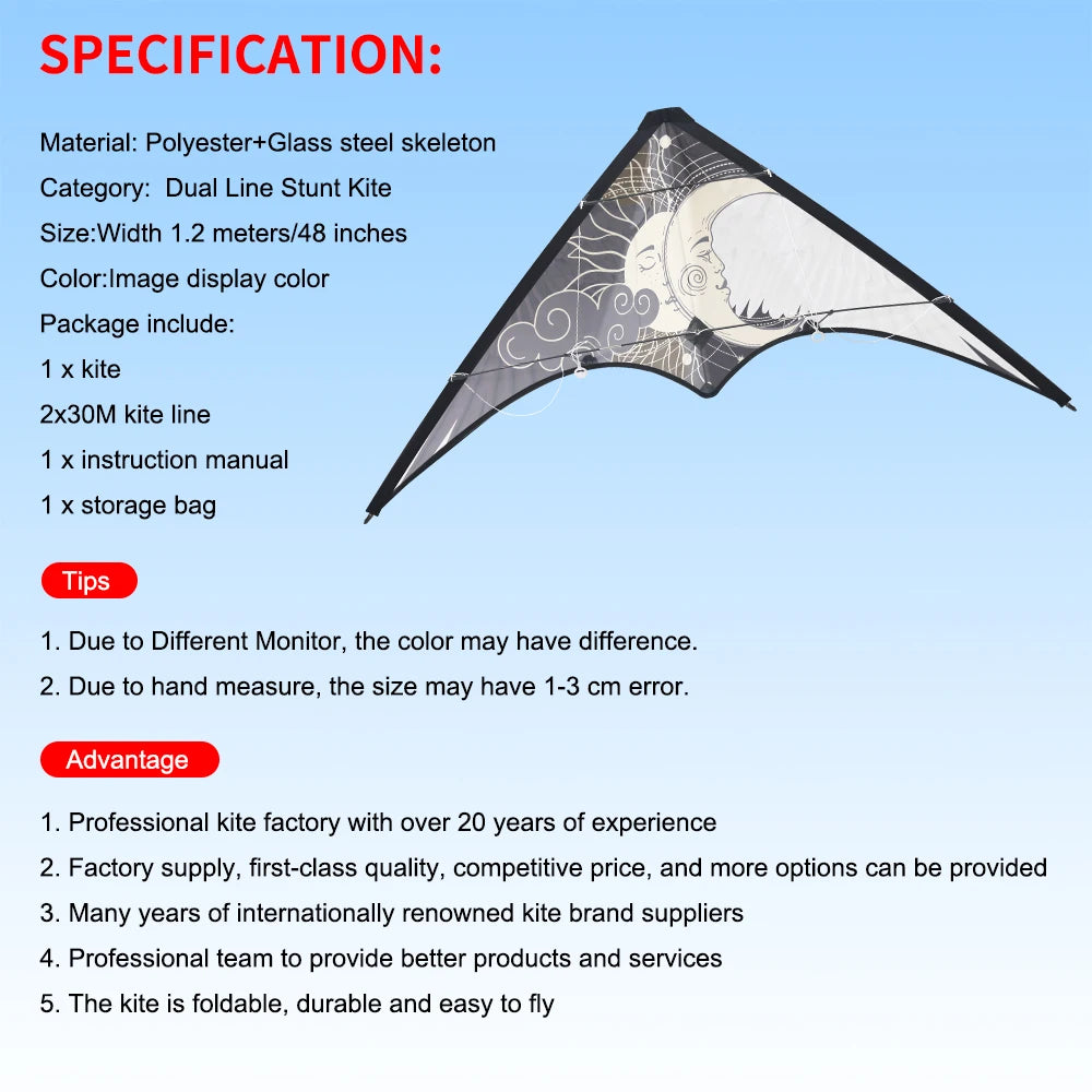 48-Inch Dual Line Stunt Kite with 30M String – Pro Sport Kite for Outdoor Fun & Tricks