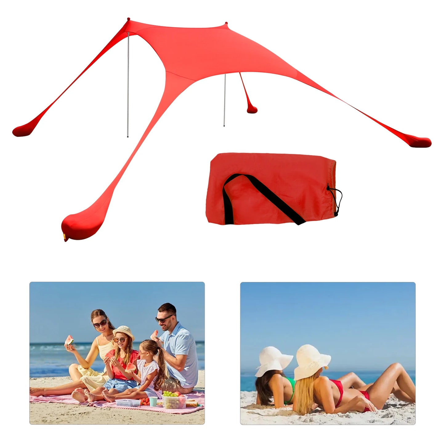 Outdoor Beach Tent Sun Shelter Camping Shades Tents Windproof One-piece Beach Canopy Tents UPF50+ Portable Family Tent For Bea