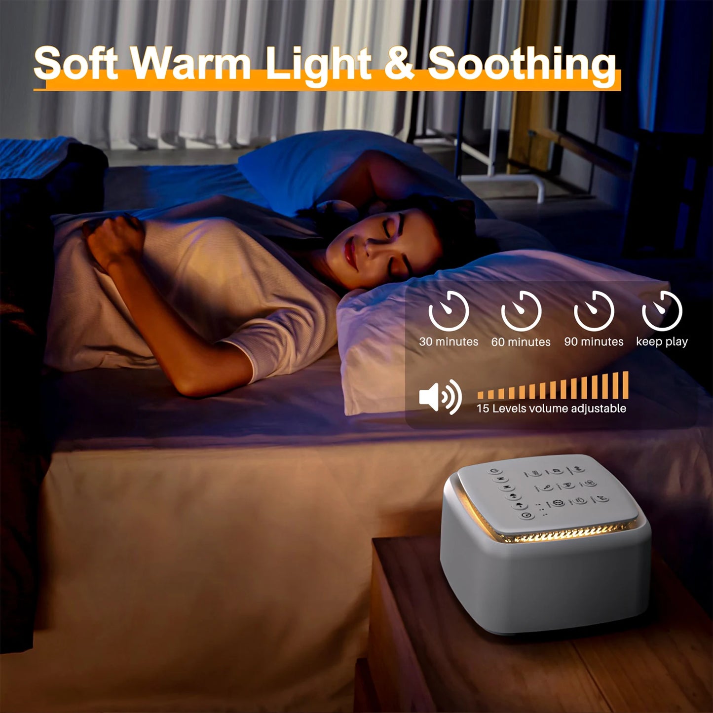 White Noise Machine,30 Soothing Sounds and Warm Light for Sleeping,Powerful Battery 30 Hour Play Sound Machine for Baby Adults