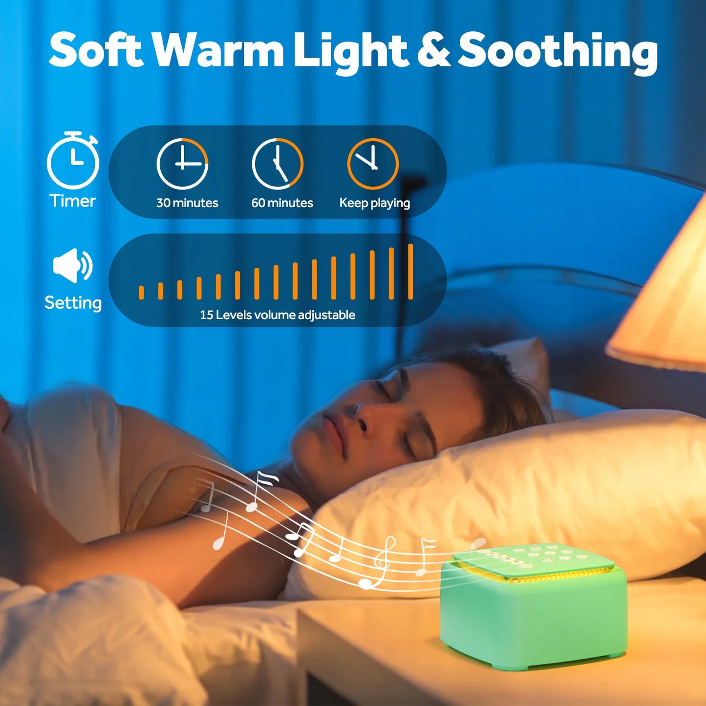White Noise Machine,30 Soothing Sounds and Warm Light for Sleeping,Powerful Battery 30 Hour Play Sound Machine for Baby Adults