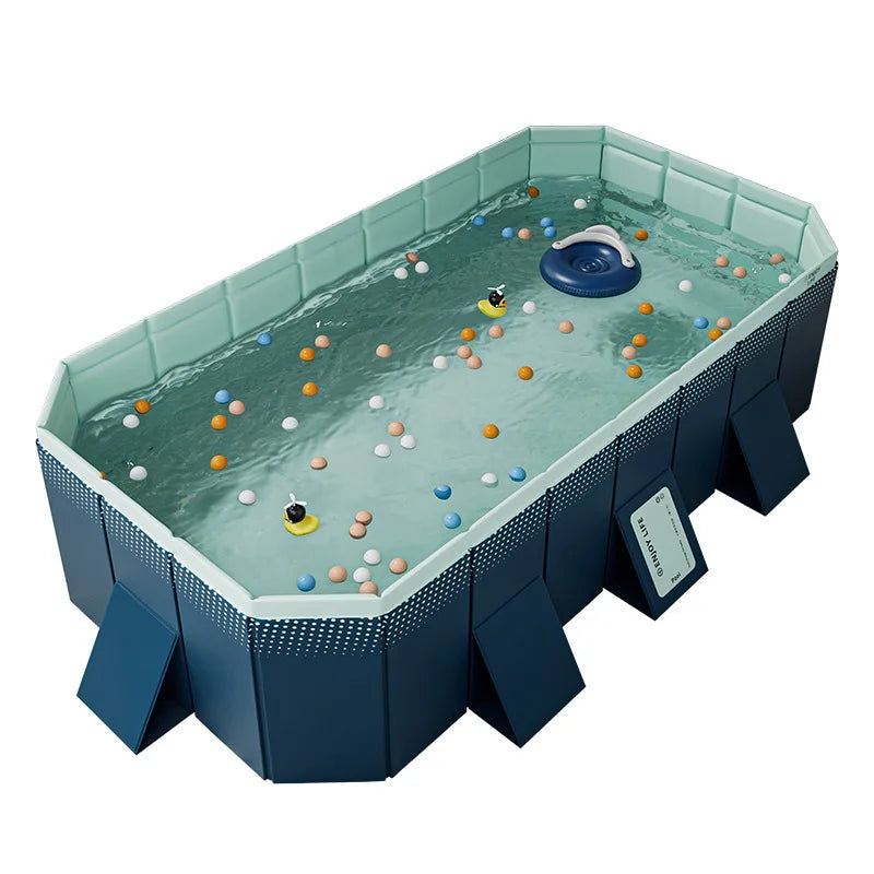 Foldable Family Pool – 2.6/3m Large Rectangular, Non-Inflatable, Easy Setup