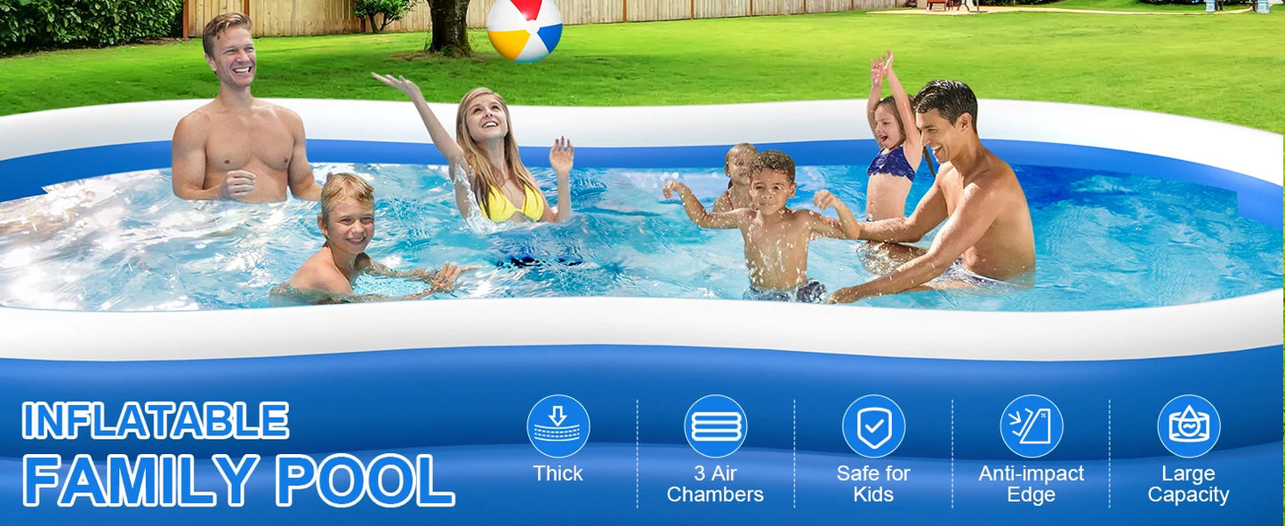 145”x74”x22” Extra-Large Inflatable Pool – 0.6mm Thick, Family Outdoor Pool (Pump Not Included)