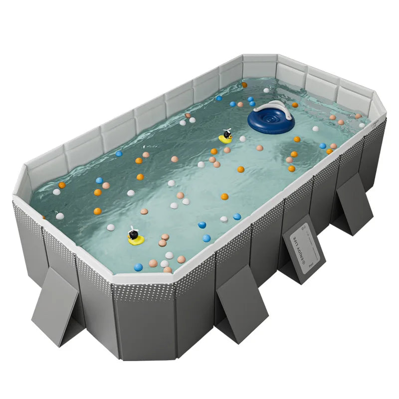 Foldable Family Pool – 2.6/3m Large Rectangular, Non-Inflatable, Easy Setup