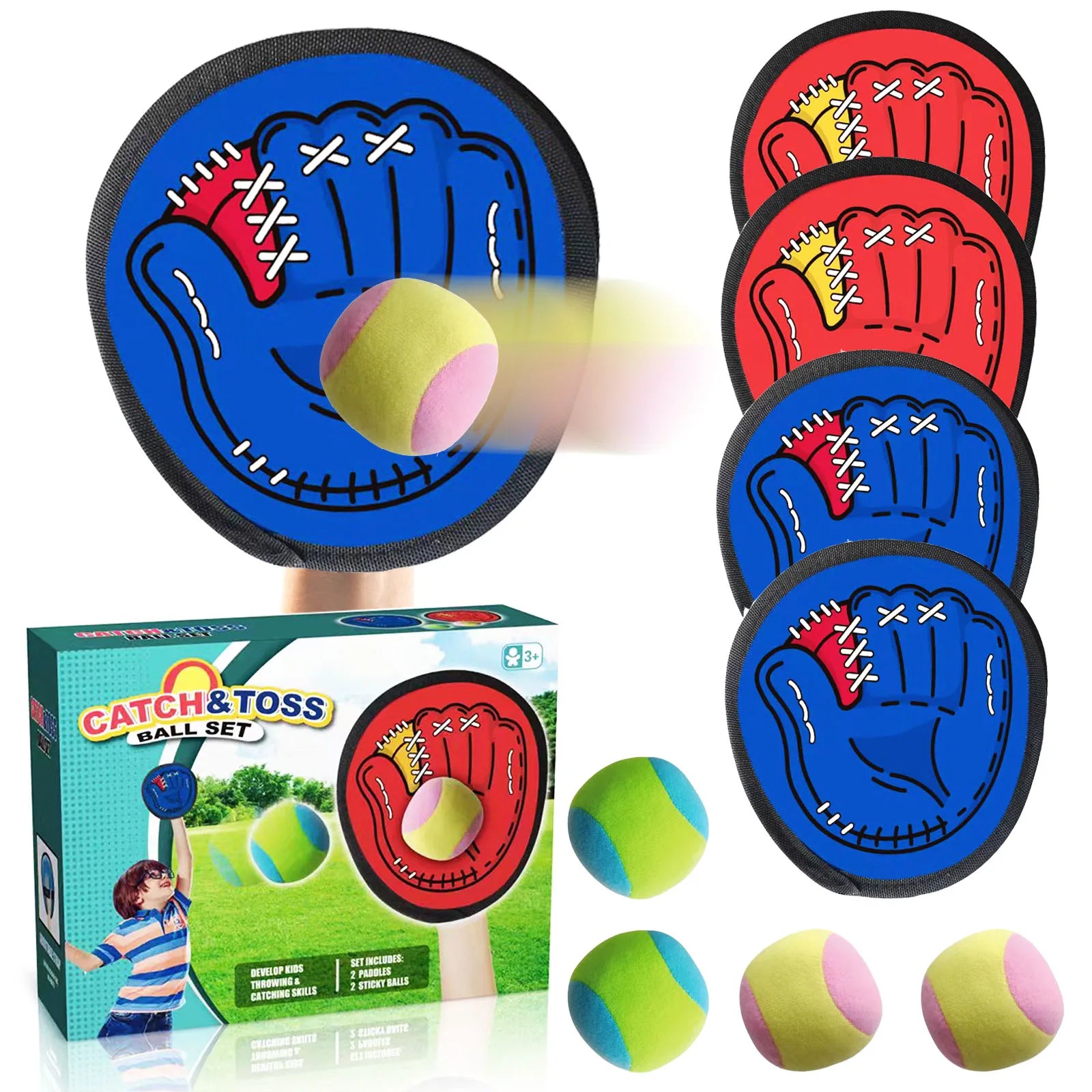 4-Set Sticky Ball Catch Game – Outdoor Throw & Catch Toy for Kids & Parents