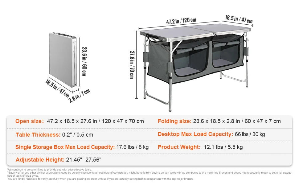 Camping Kitchen Table Quick set-up Folding Camping Table MDF Camping Table for Outdoor Picnics BBQ Camping RV Traveling