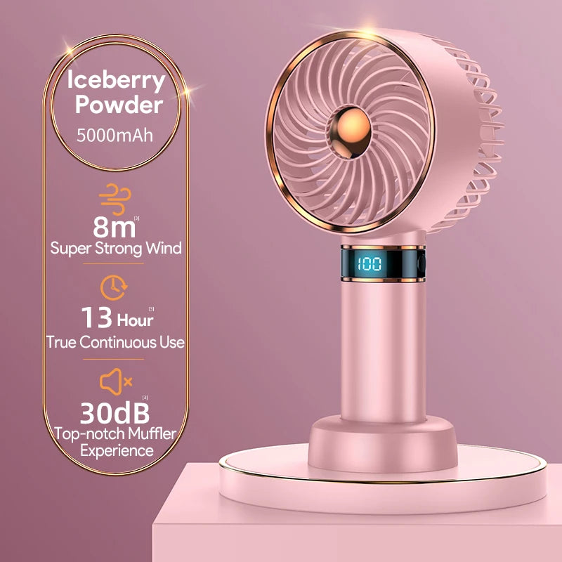 Handheld Mini Fan – Portable USB Fan, 5000mAh Battery & Digital Display