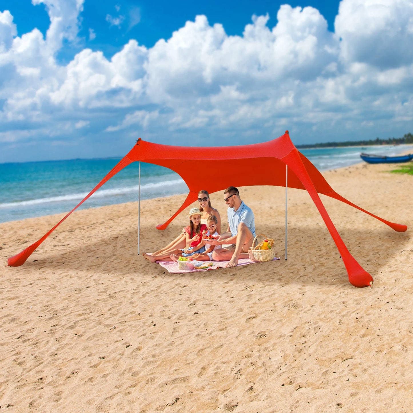 Outdoor Beach Tent Sun Shelter Camping Shades Tents Windproof One-piece Beach Canopy Tents UPF50+ Portable Family Tent For Bea