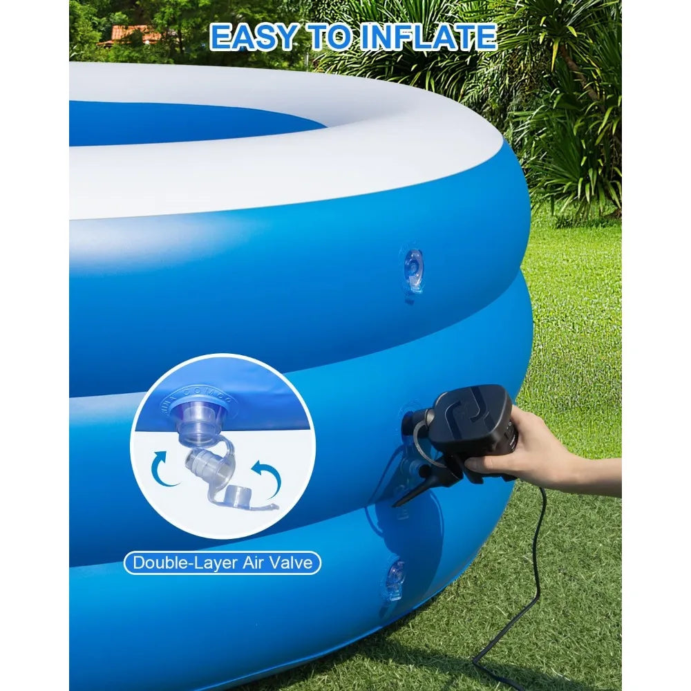 145”x74”x22” Extra-Large Inflatable Pool – 0.6mm Thick, Family Outdoor Pool (Pump Not Included)