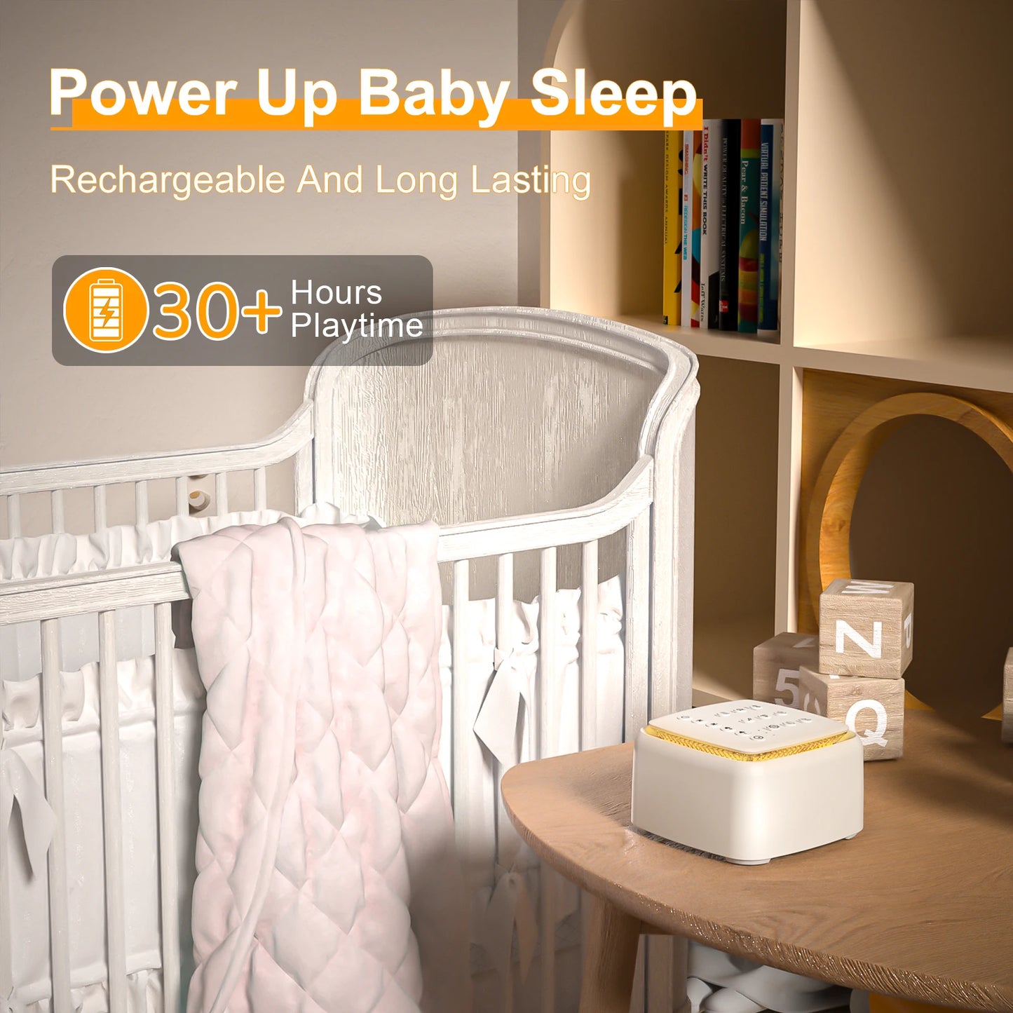 White Noise Machine,30 Soothing Sounds and Warm Light for Sleeping,Powerful Battery 30 Hour Play Sound Machine for Baby Adults