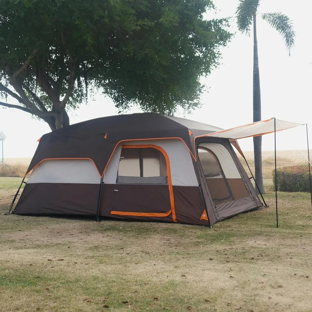 Extra Large Tent 10-12-14 Person(Style-B),Family Cabin Tents,2 Rooms,3 Doors and 3 Windows with Mesh,Straight Wall,Waterproof,D