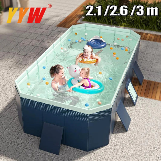 Foldable Family Pool – 2.6/3m Large Rectangular, Non-Inflatable, Easy Setup