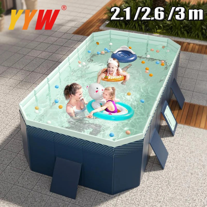 Foldable Family Pool – 2.6/3m Large Rectangular, Non-Inflatable, Easy Setup