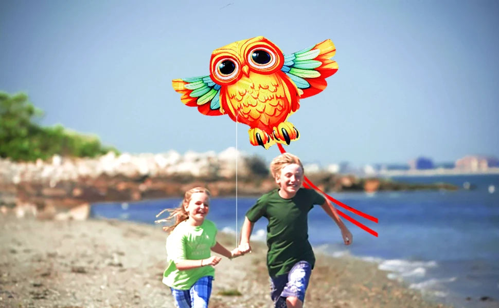 New Outdoor Fun Sports Owl Kite With Handle And String For Kids Beach Toys Good Flying
