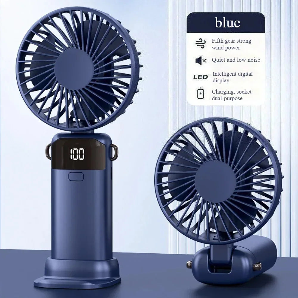 Foldable Mini Fan – Neck Hanging, Phone Stand & Display