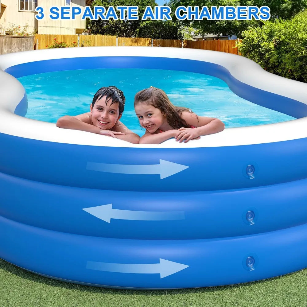 145”x74”x22” Extra-Large Inflatable Pool – 0.6mm Thick, Family Outdoor Pool (Pump Not Included)