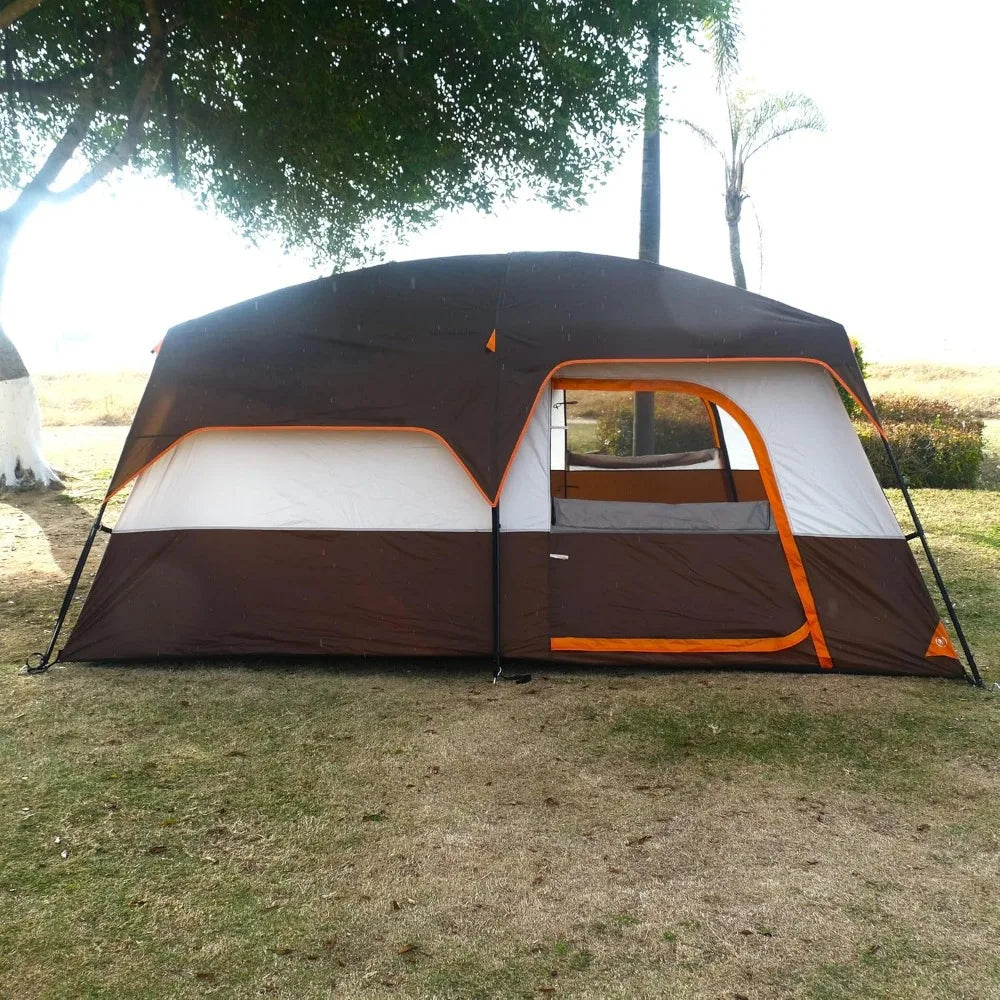 Extra Large Tent 10-12-14 Person(Style-B),Family Cabin Tents,2 Rooms,3 Doors and 3 Windows with Mesh,Straight Wall,Waterproof,D