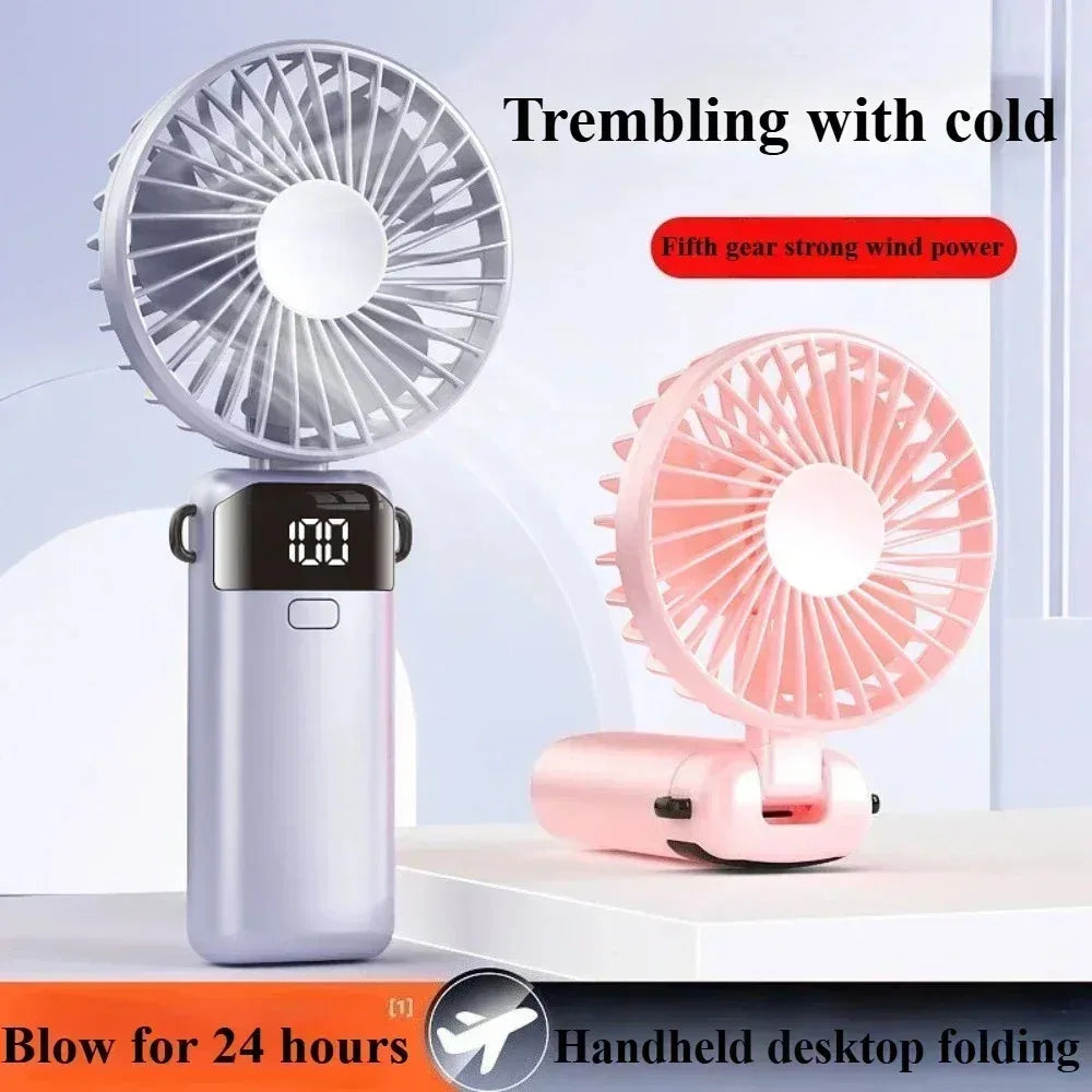 Foldable Mini Fan – Neck Hanging, Phone Stand & Display