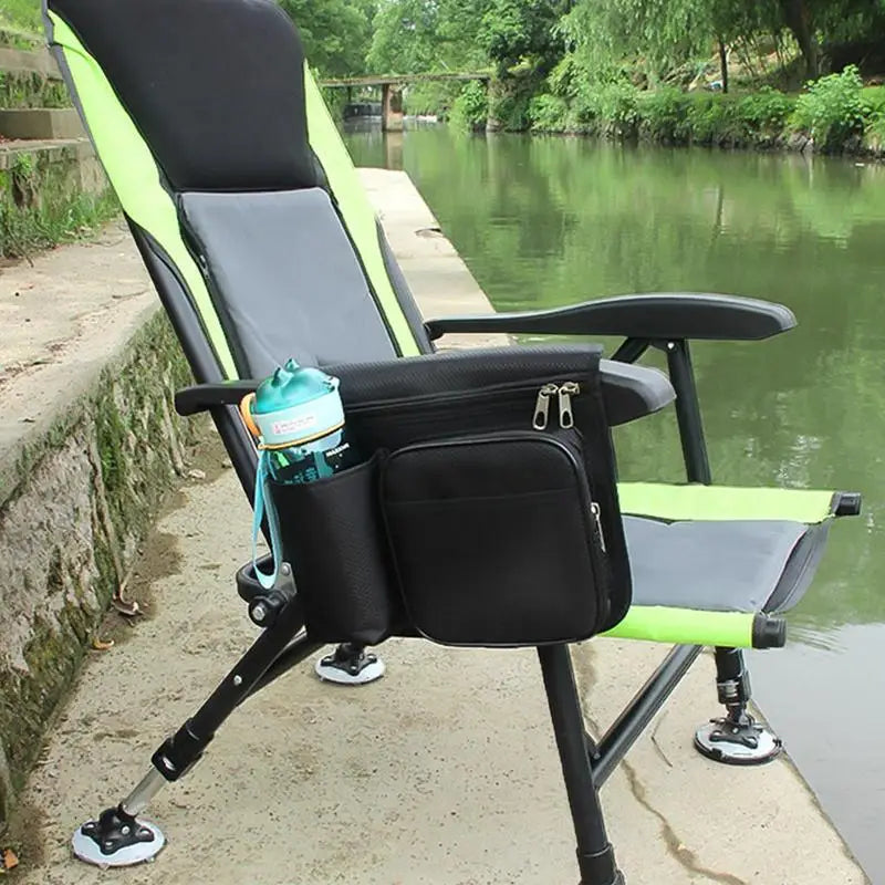 Beach Chair Side Bag Oxford Cloth Side Bag For Fishing Chair Wear-Resistant Organizer Pouch Black Chair Side Pouch For Outdoor
