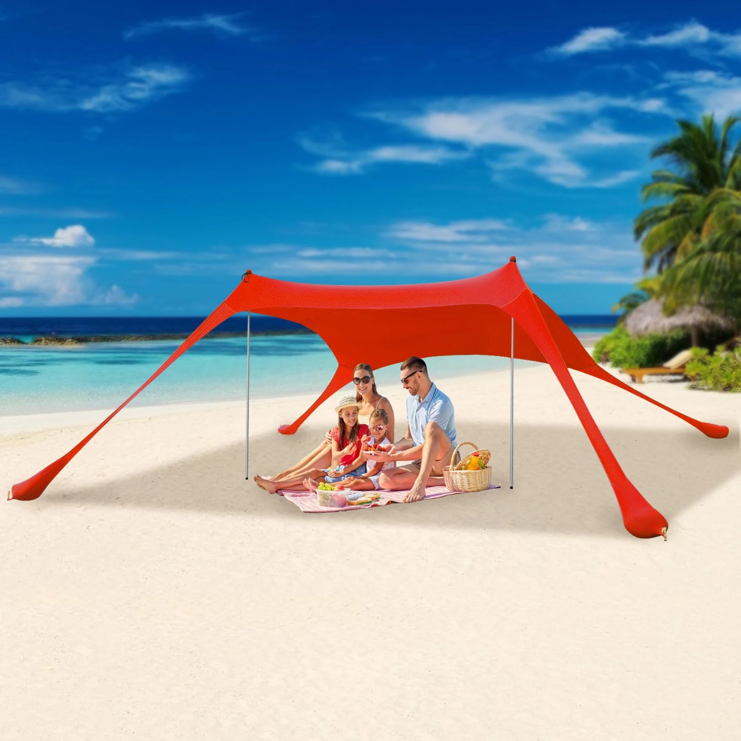 Outdoor Beach Tent Sun Shelter Camping Shades Tents Windproof One-piece Beach Canopy Tents UPF50+ Portable Family Tent For Bea