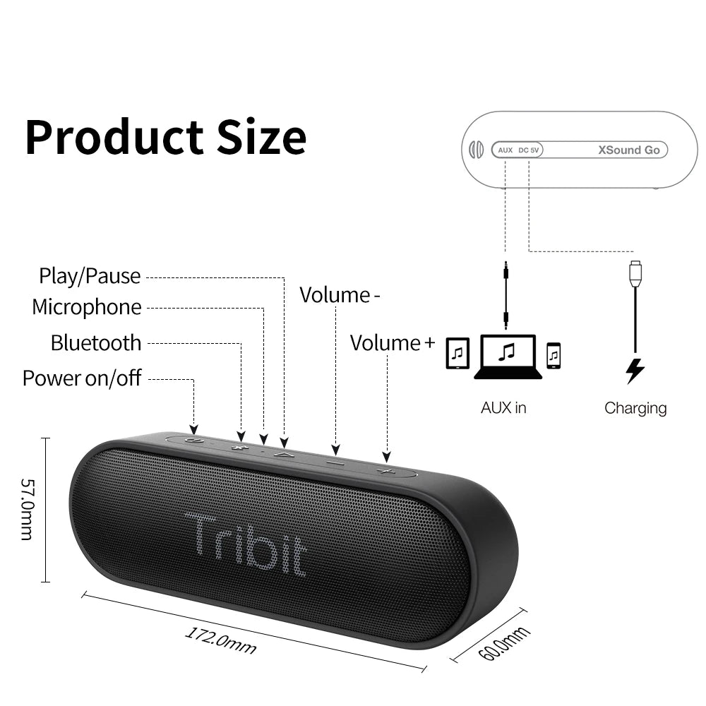 Tribit XSound Go Bluetooth Speaker – IPX7 Waterproof, 24H Playtime, Type-C