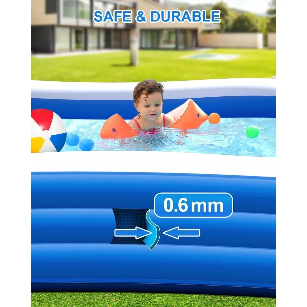145”x74”x22” Extra-Large Inflatable Pool – 0.6mm Thick, Family Outdoor Pool (Pump Not Included)