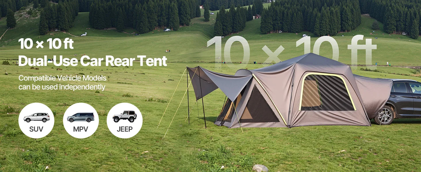SUV Tent for Camping Waterproof PU2000mm Spacious Double Layer Design SUV Tent with Shade Awning and Mesh Windows