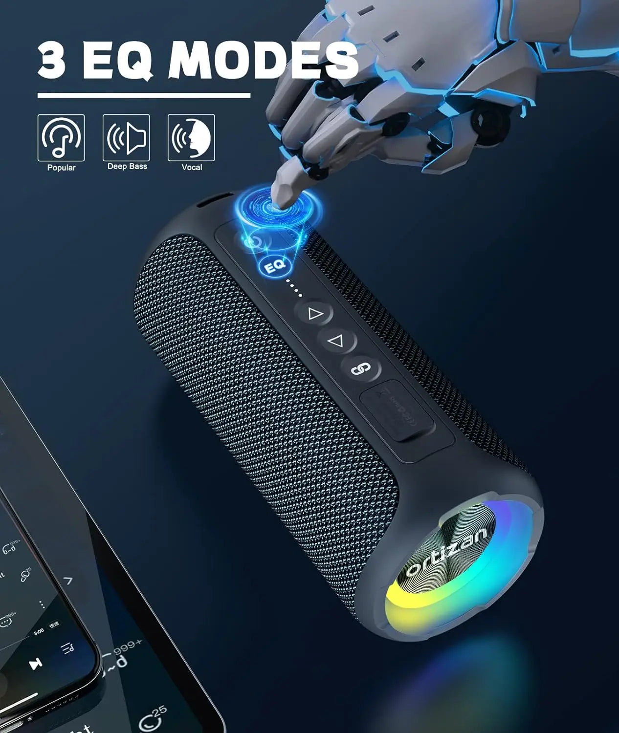 Ortizan X8 Pro Bluetooth Speaker – 40W Stereo, IPX7, 30H Playtime, Color Lights