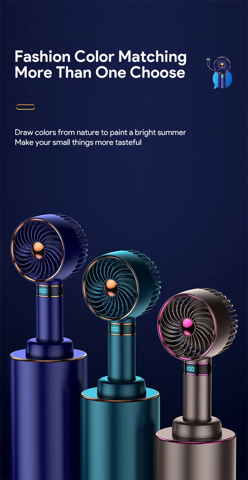 Handheld Mini Fan – Portable USB Fan, 5000mAh Battery & Digital Display