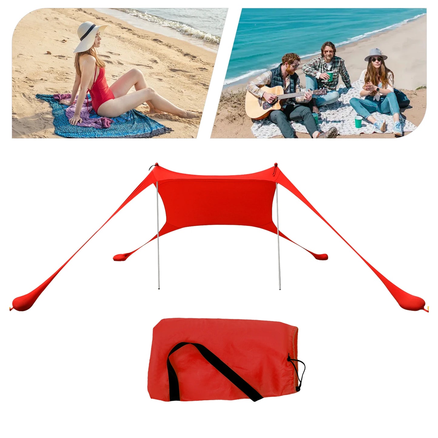 Outdoor Beach Tent Sun Shelter Camping Shades Tents Windproof One-piece Beach Canopy Tents UPF50+ Portable Family Tent For Bea