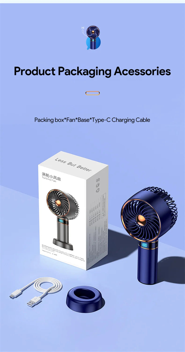 Handheld Mini Fan – Portable USB Fan, 5000mAh Battery & Digital Display