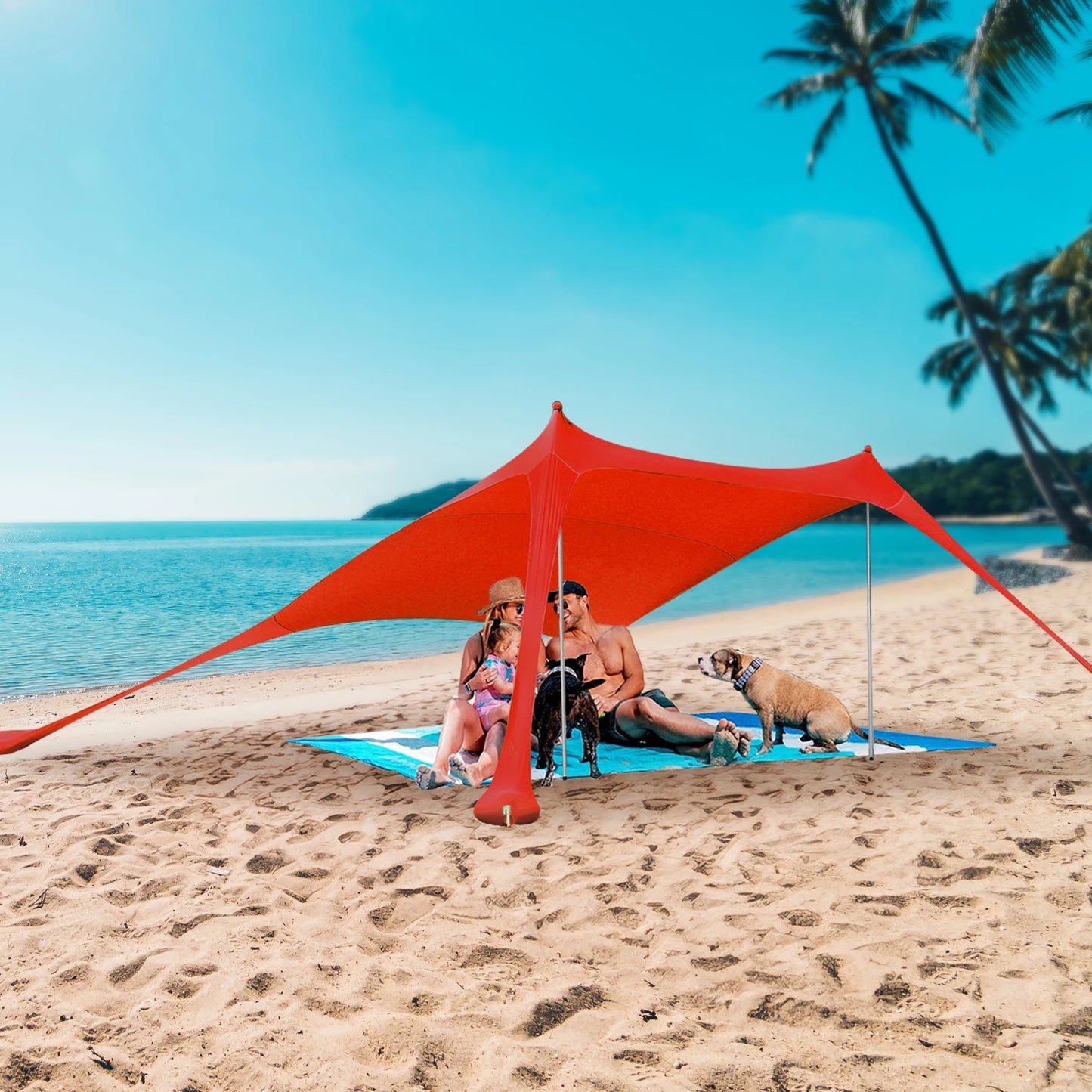 Outdoor Beach Tent Sun Shelter Camping Shades Tents Windproof One-piece Beach Canopy Tents UPF50+ Portable Family Tent For Bea