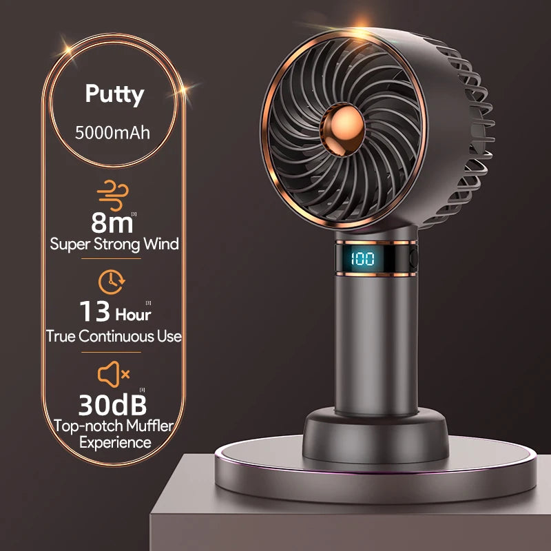 Handheld Mini Fan – Portable USB Fan, 5000mAh Battery & Digital Display