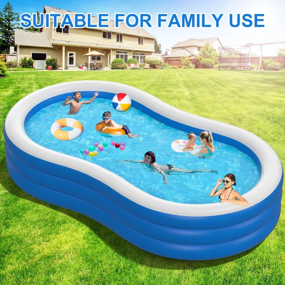 145”x74”x22” Extra-Large Inflatable Pool – 0.6mm Thick, Family Outdoor Pool (Pump Not Included)