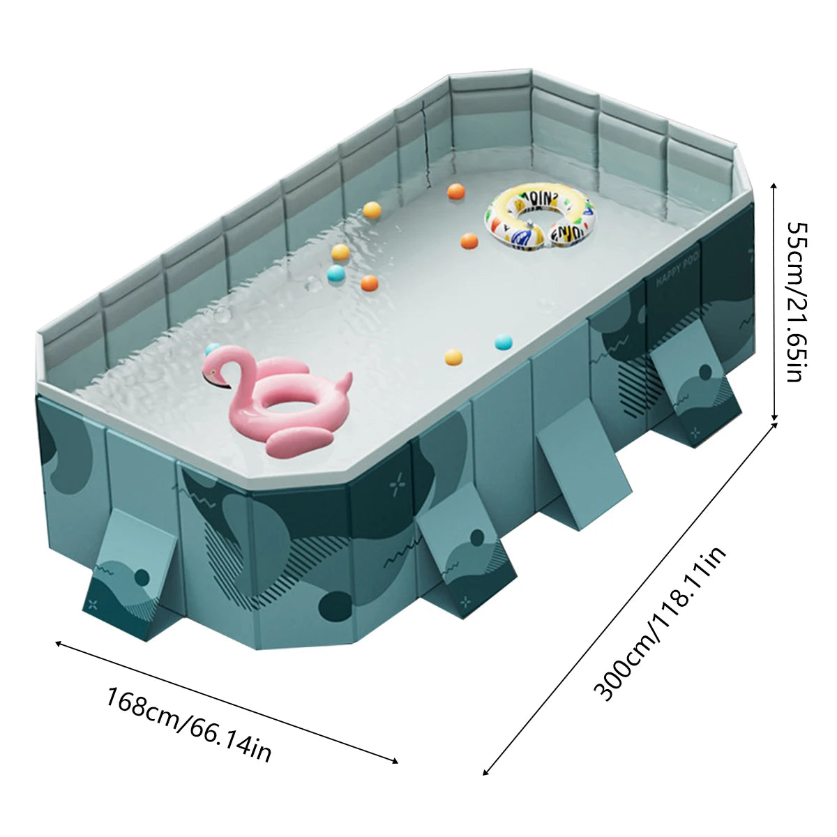 Foldable Family Pool – 2.6/3m Large Rectangular, Non-Inflatable, Easy Setup