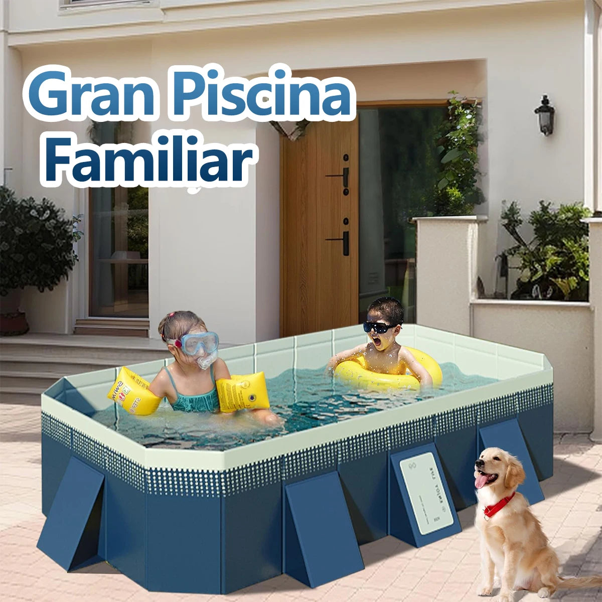 Foldable Family Pool – 2.6/3m Large Rectangular, Non-Inflatable, Easy Setup