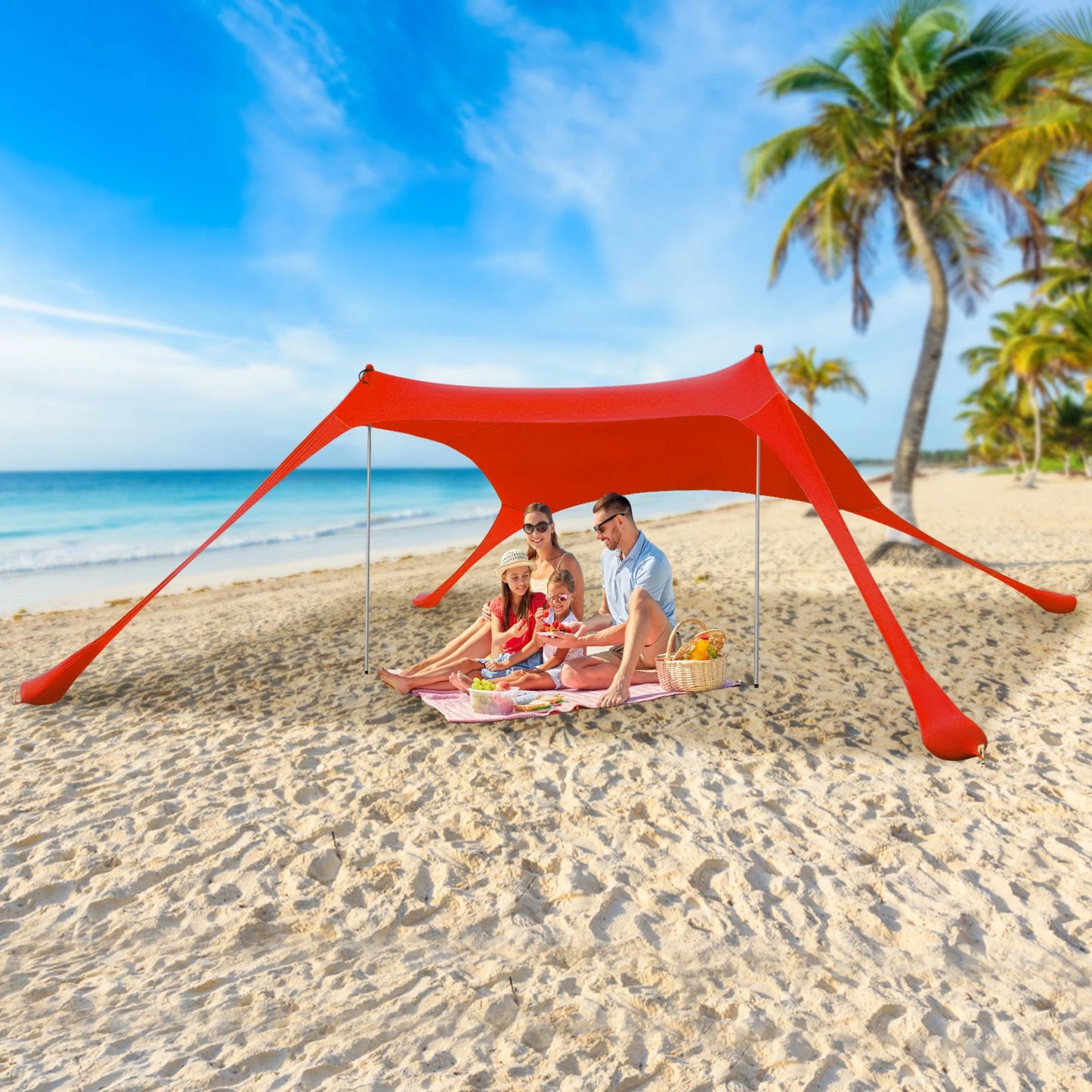 Outdoor Beach Tent Sun Shelter Camping Shades Tents Windproof One-piece Beach Canopy Tents UPF50+ Portable Family Tent For Bea