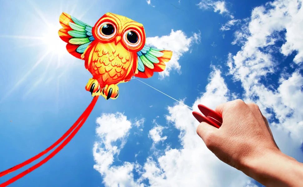 New Outdoor Fun Sports Owl Kite With Handle And String For Kids Beach Toys Good Flying