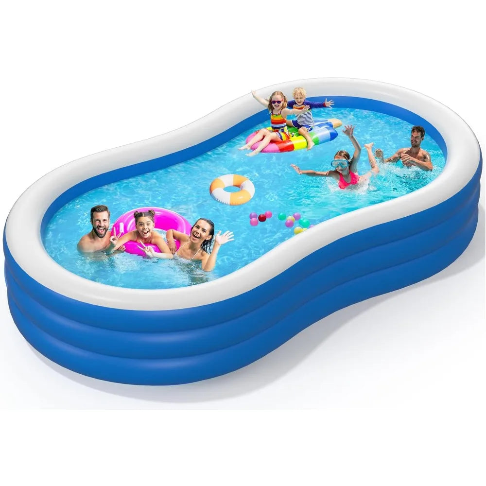 145”x74”x22” Extra-Large Inflatable Pool – 0.6mm Thick, Family Outdoor Pool (Pump Not Included)
