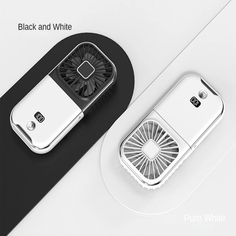 Folding Handheld Fan – Power Bank Function, Digital Display, Neck Hanging