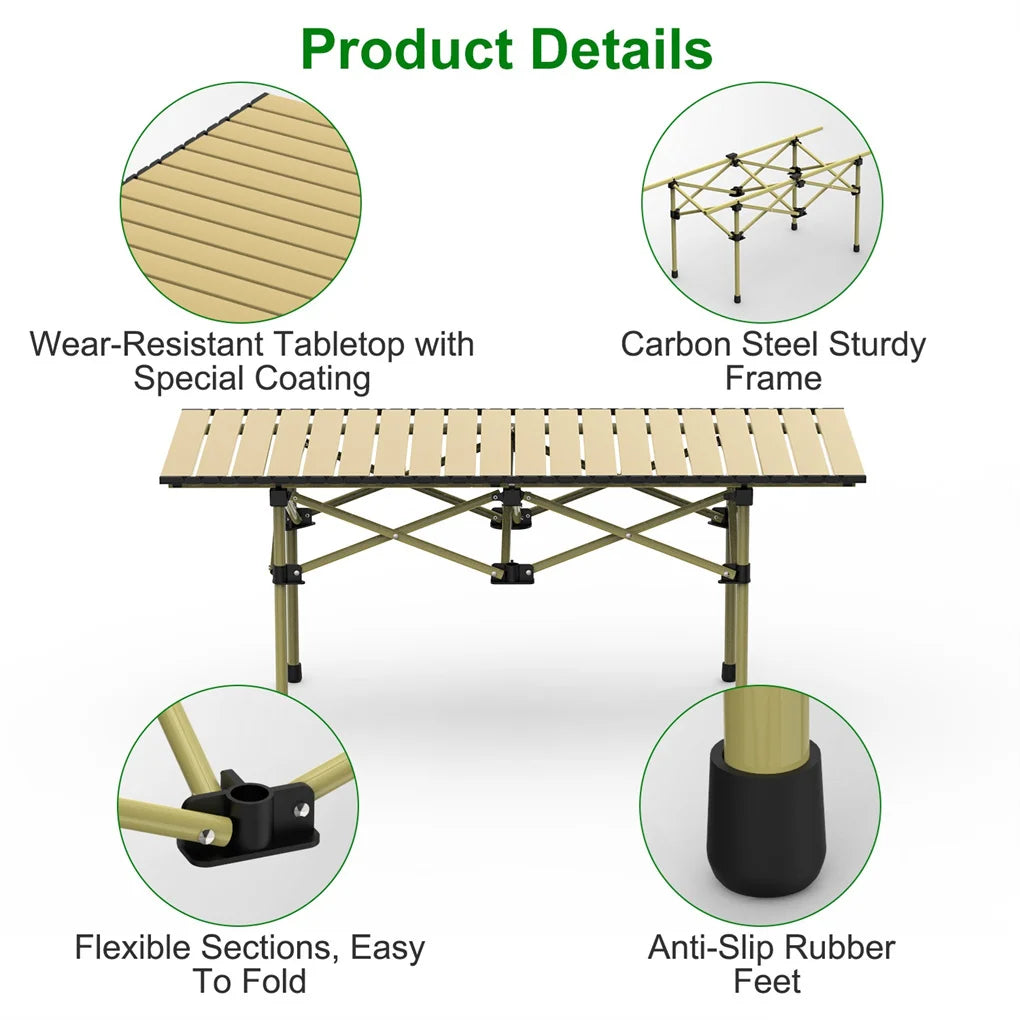 Folding Camping Table, Portable upgraded carbon steel Table with Carry Bag Heavy Duty,Lightweight Foldable Camp Table 4-6 Person
