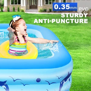 Upgraded Inflatable Pool – Durable Family Pool with Solar Lights (Blue)