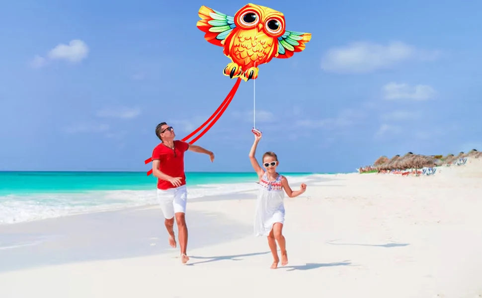 New Outdoor Fun Sports Owl Kite With Handle And String For Kids Beach Toys Good Flying