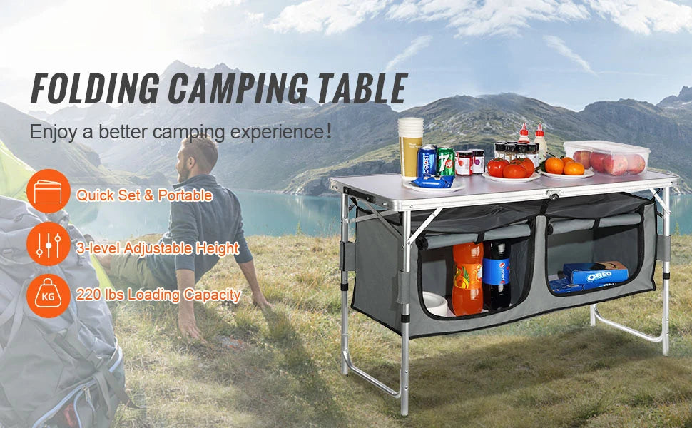 Camping Kitchen Table Quick set-up Folding Camping Table MDF Camping Table for Outdoor Picnics BBQ Camping RV Traveling