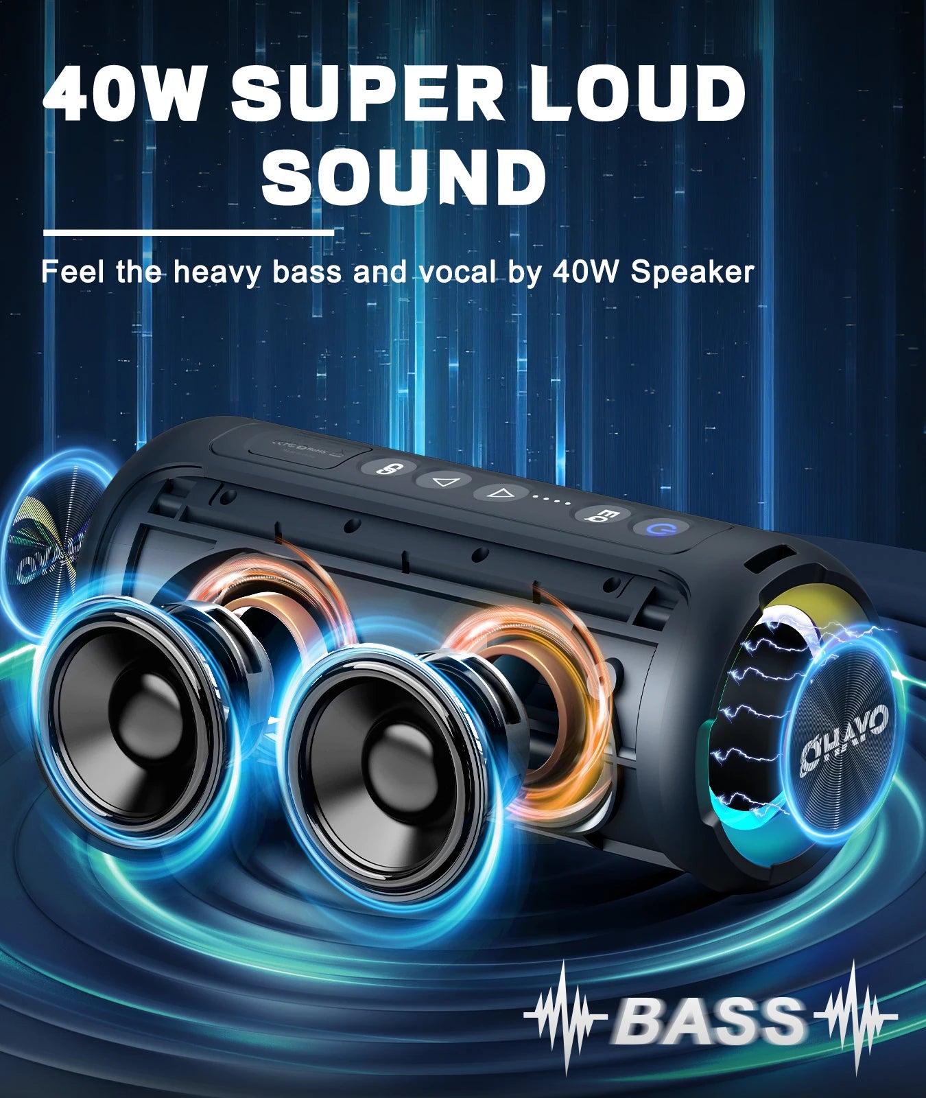 Ortizan X8 Pro Bluetooth Speaker – 40W Stereo, IPX7, 30H Playtime, Color Lights