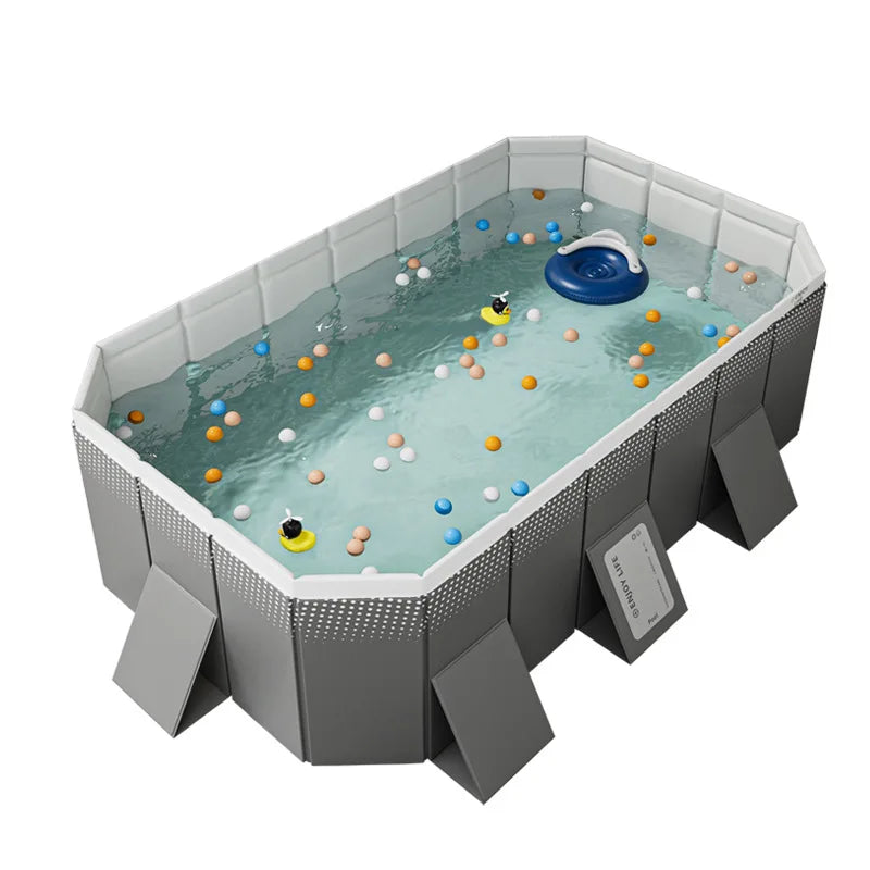 Foldable Family Pool – 2.6/3m Large Rectangular, Non-Inflatable, Easy Setup
