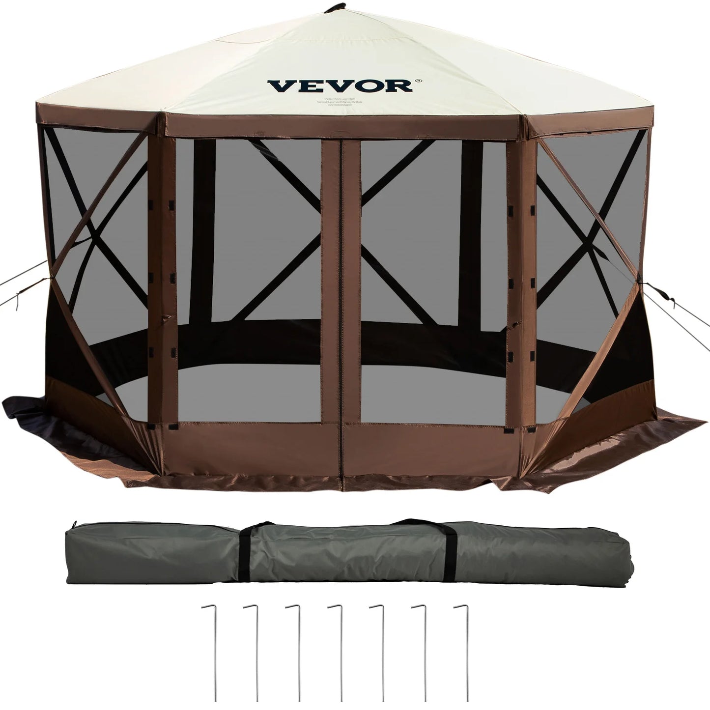 VEVOR Pop-up Camping Gazebo Camping Canopy Shelter 6 Sided 12' x 12' Sun Shade Tents & Canopies Camping & Hiking
