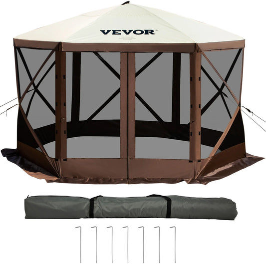VEVOR Pop-up Camping Gazebo Camping Canopy Shelter 6 Sided 12' x 12' Sun Shade Tents & Canopies Camping & Hiking