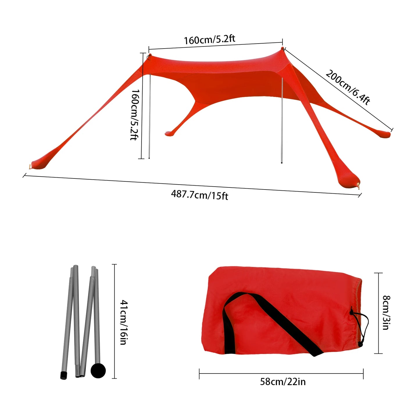 Outdoor Beach Tent Sun Shelter Camping Shades Tents Windproof One-piece Beach Canopy Tents UPF50+ Portable Family Tent For Bea
